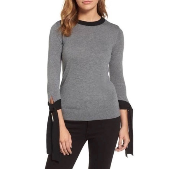 Halogen Tie Sleeve Crewneck Gray & Black Small - Picture 1 of 8